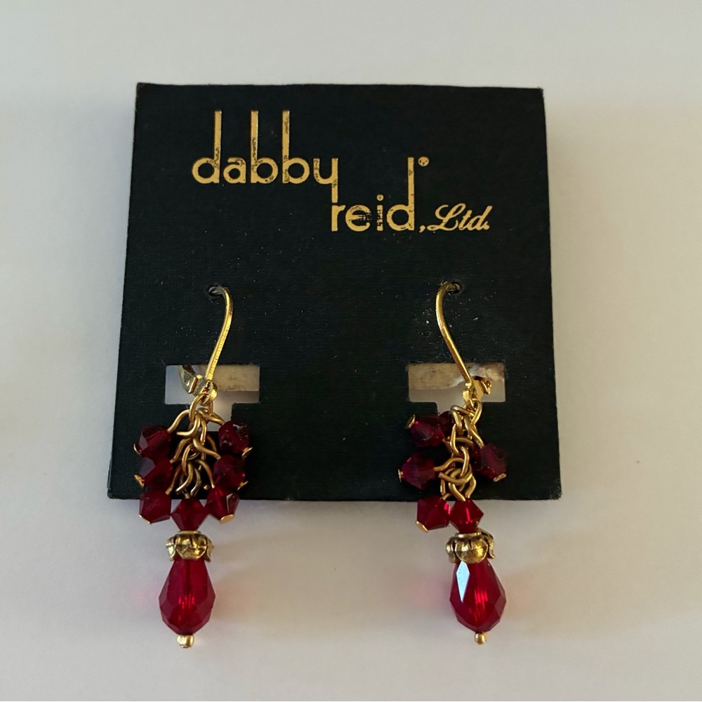 Dabby Reid Red Swarovski Crystal Cluster Dangle Earrings